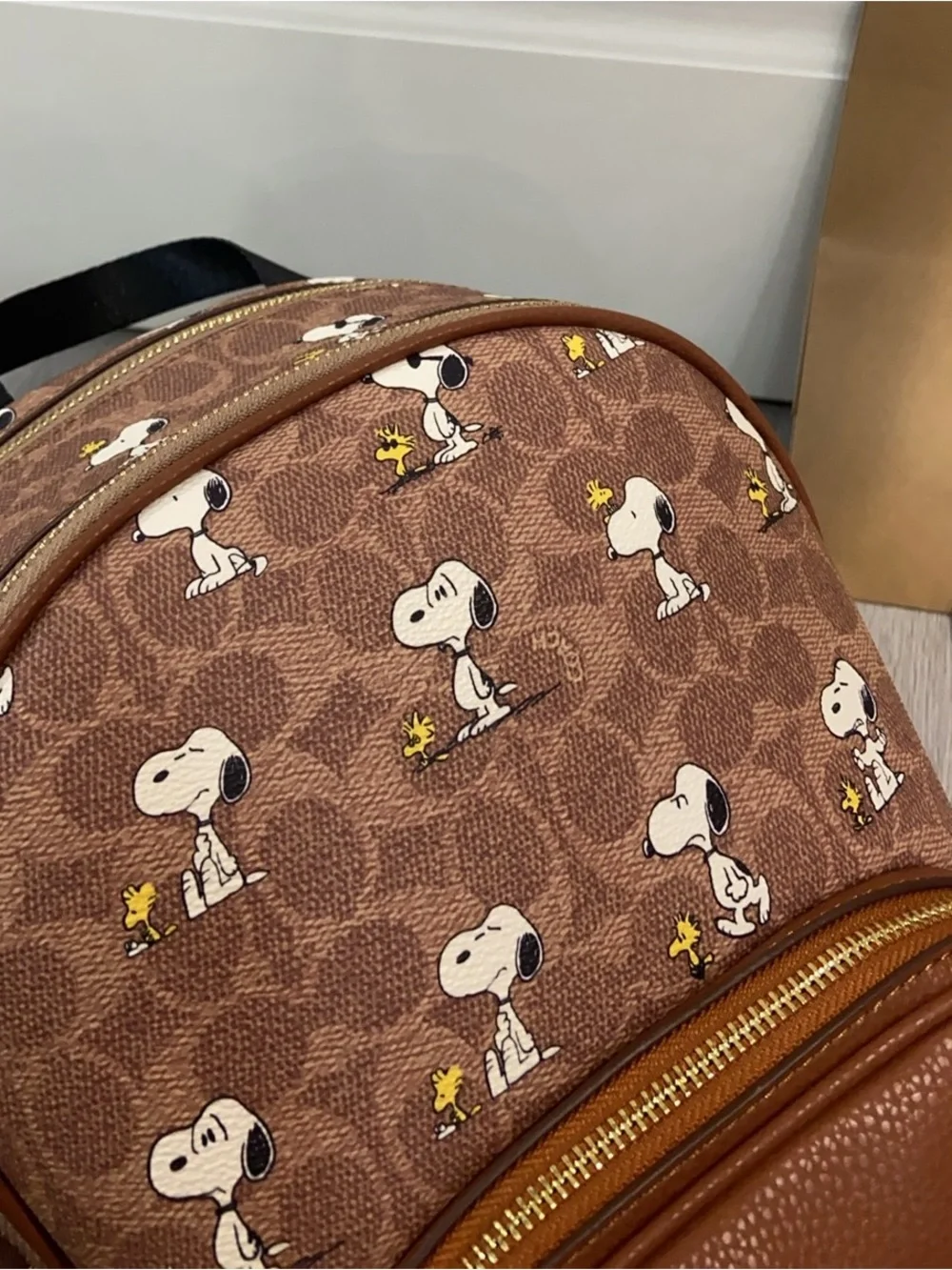 Coach Brown Snoopy Print Leather Mini Backpack